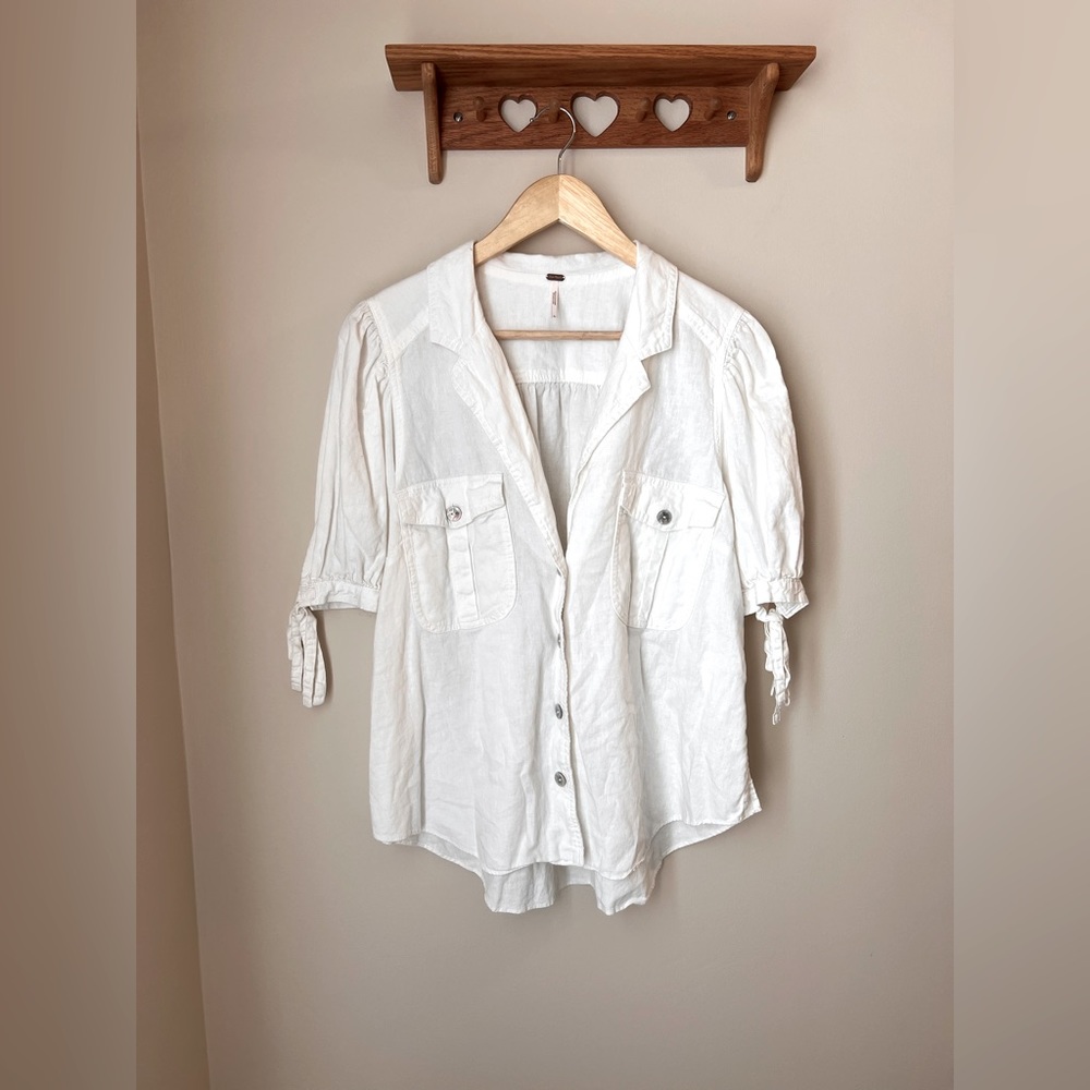 Free People Top | White Free People Safari Babe Top linen blend